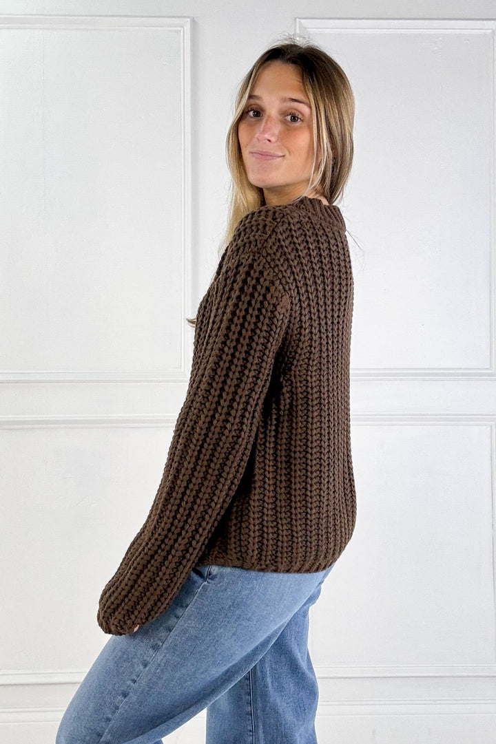 Chunky Gold Button Ribbed Knit Cardigan
