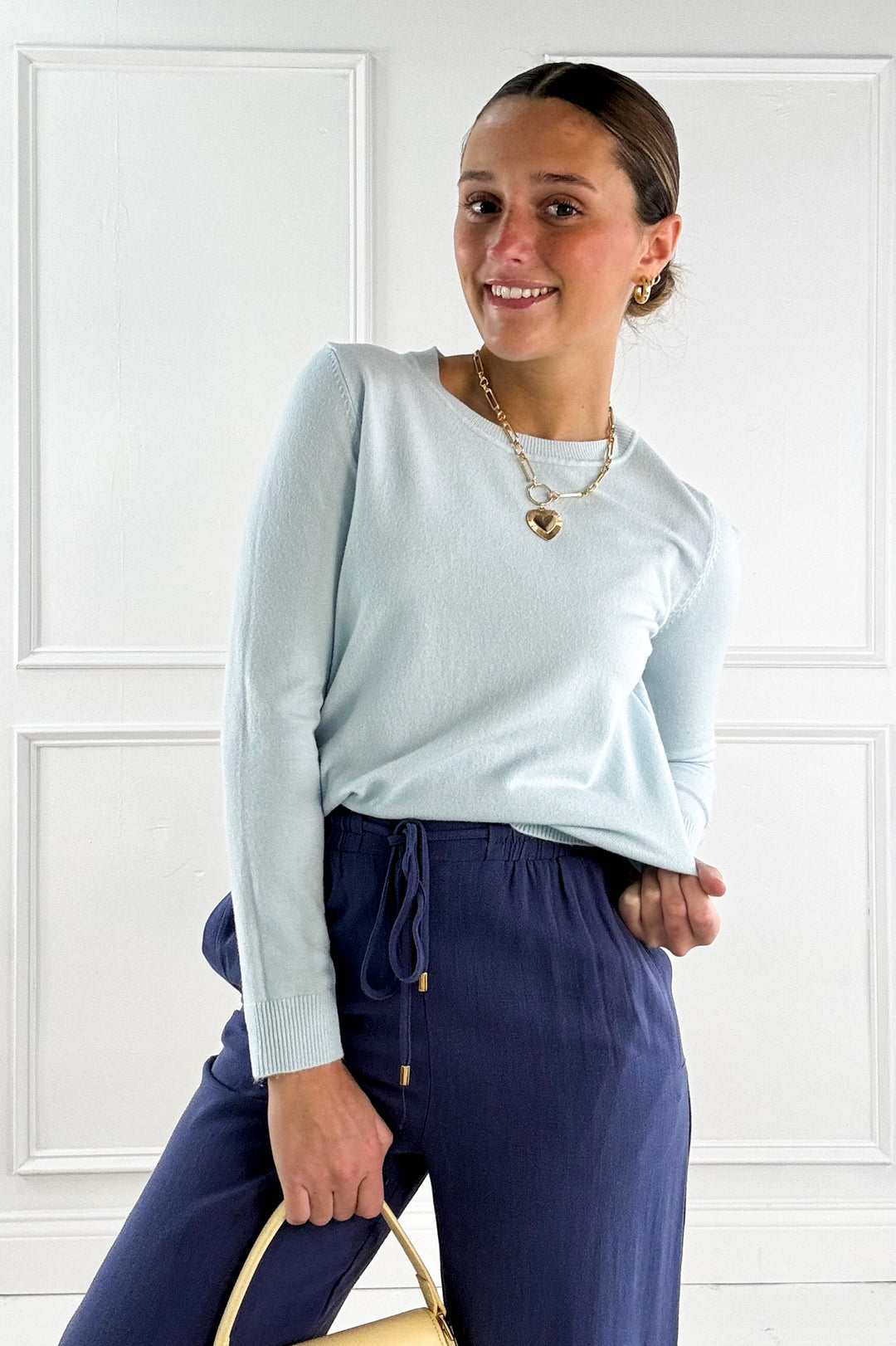 Soft Viscose Blend Crewneck Knit Pullover