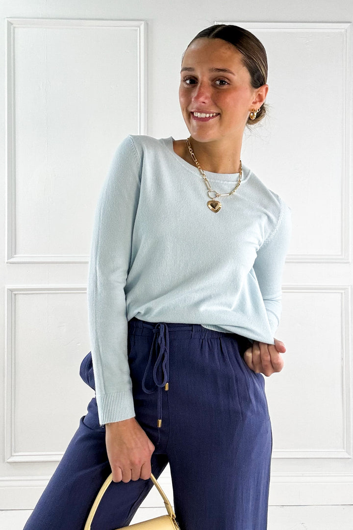 Soft Viscose Blend Crewneck Knit Pullover