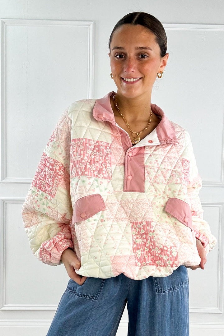 Textured Contrast Printed Quarter Zip Sweater