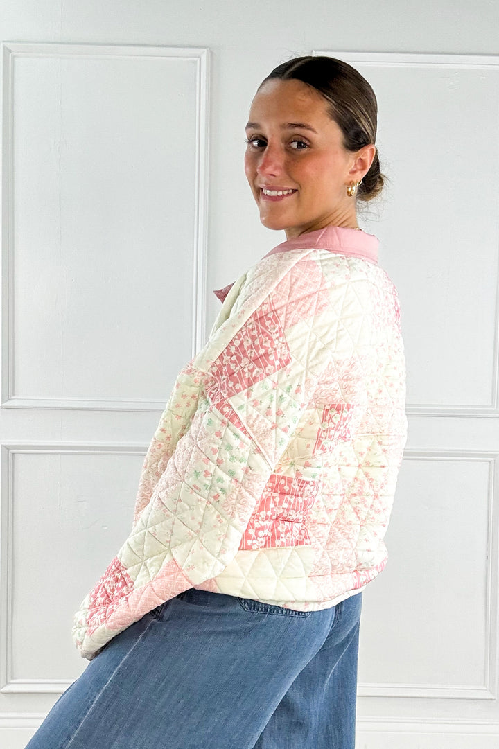 Textured Contrast Printed Quarter Zip Sweater