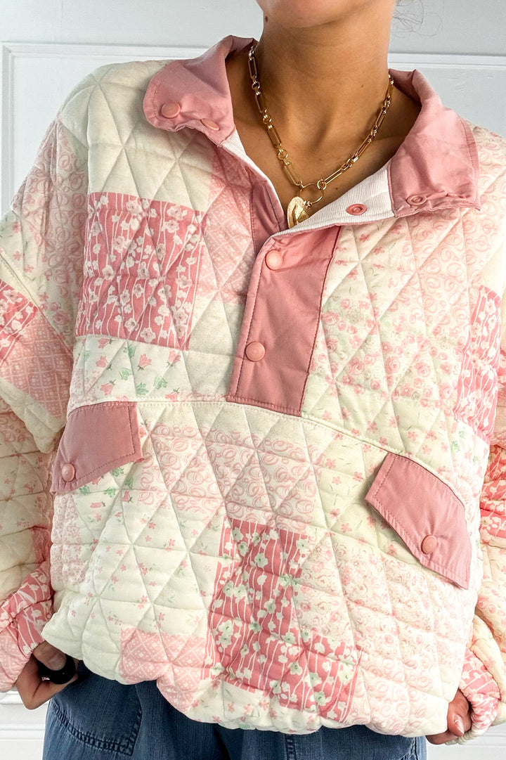 Textured Contrast Printed Quarter Zip Sweater