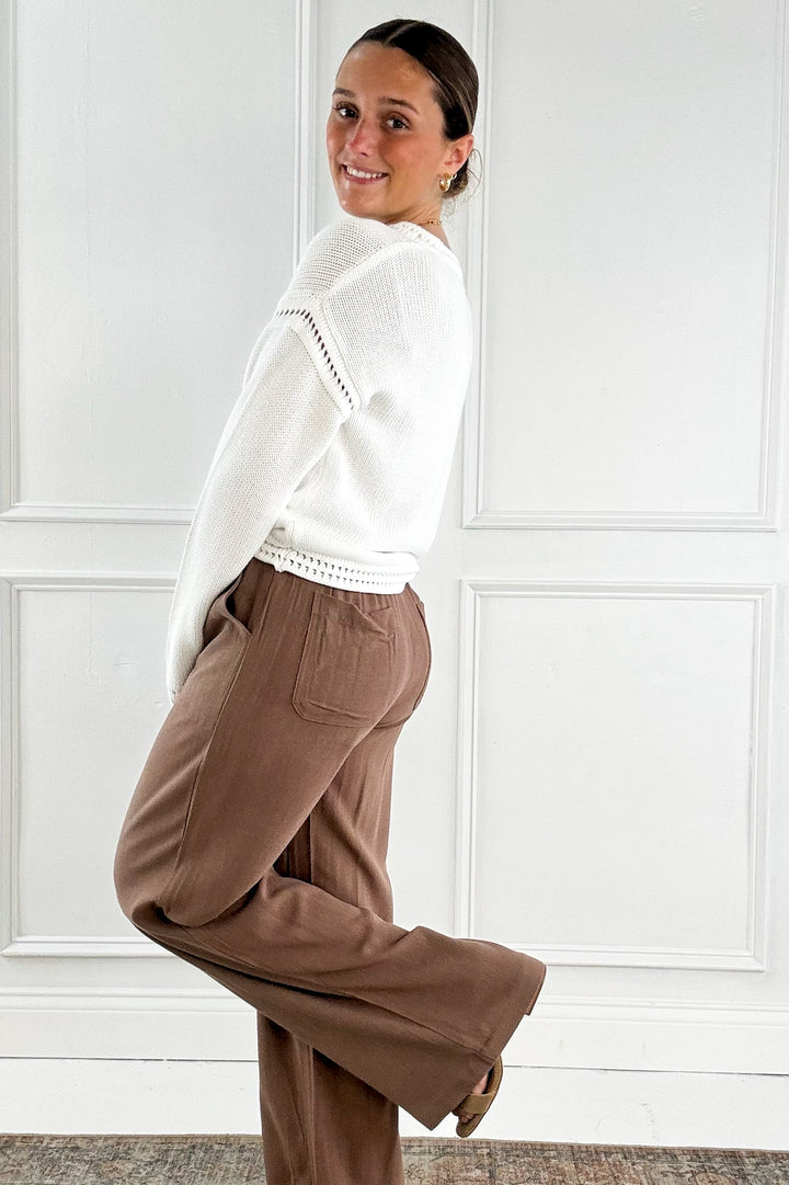 Linen Blend Wide Leg Pants