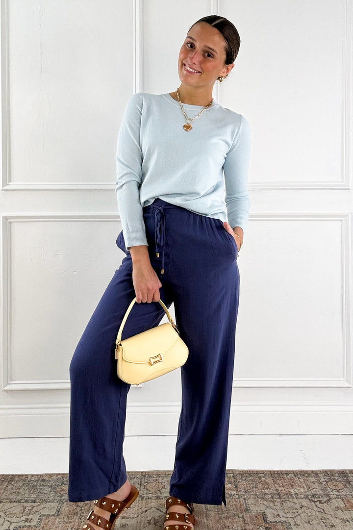 Elastic Drawstring Wide Leg Linen-Like Pants