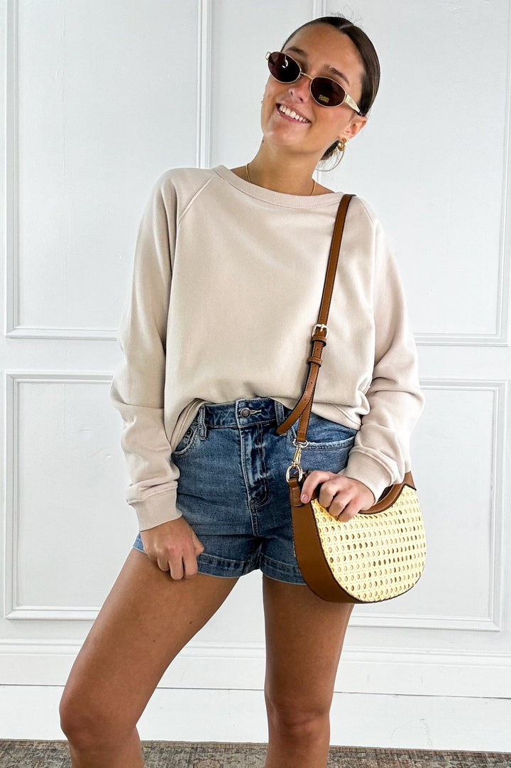 Garment-Washed Cotton Fleece Sweatshirt