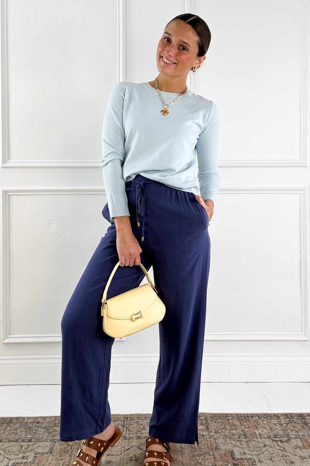 Soft Viscose Blend Crewneck Knit Pullover