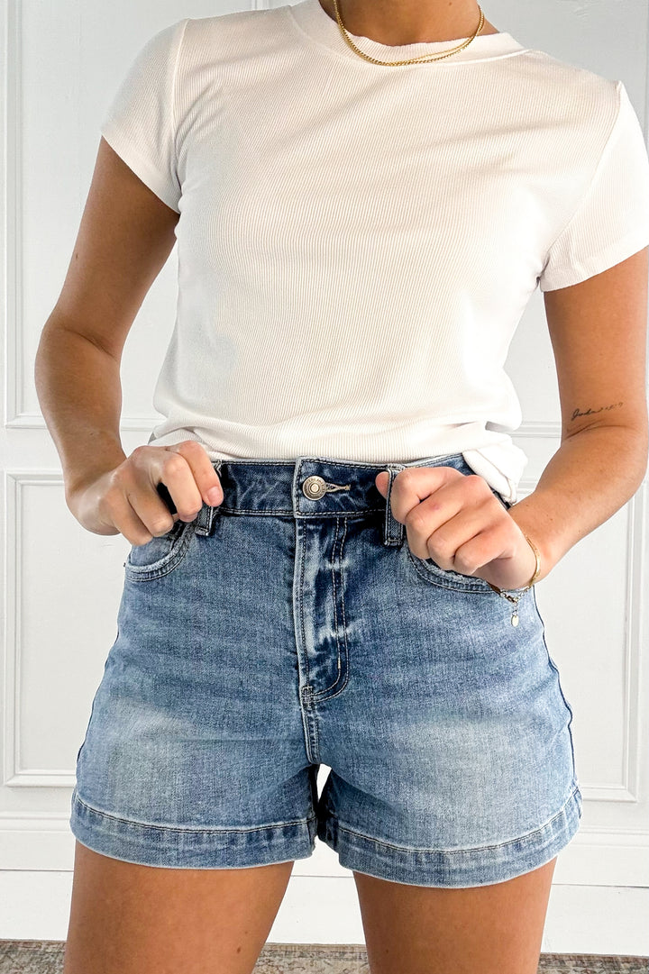 High Rise Trouser Hem Shorts