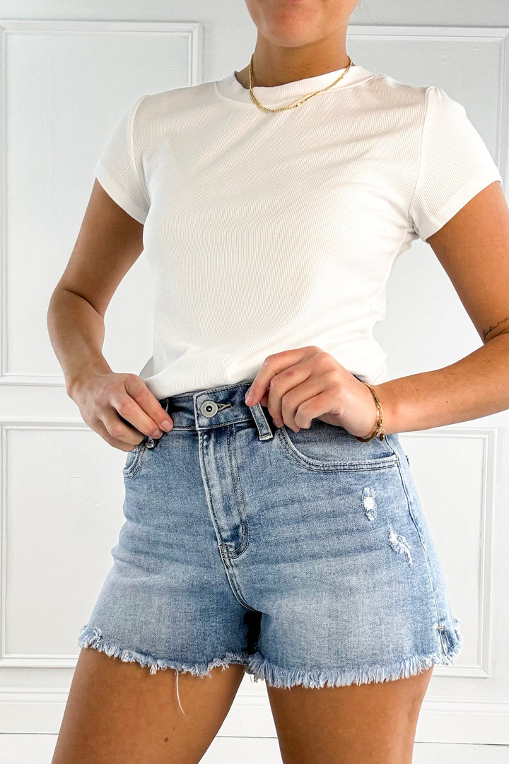 High Rise Shorts with Frayed Hem