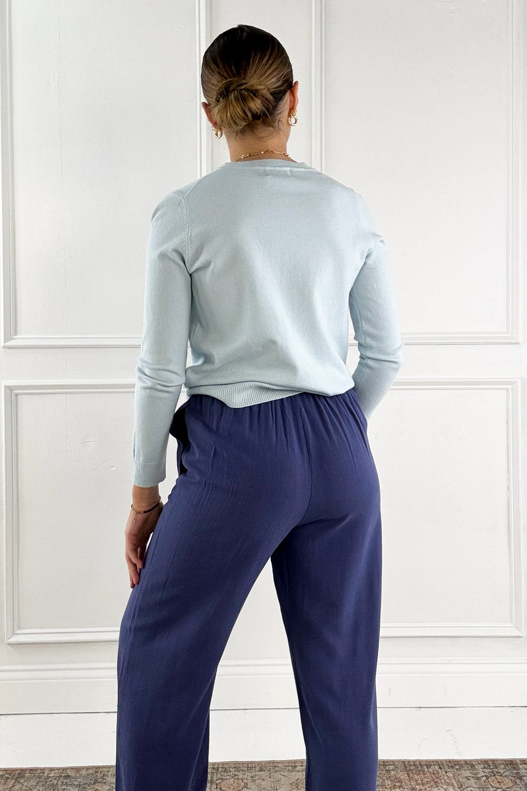 Elastic Drawstring Wide Leg Linen-Like Pants
