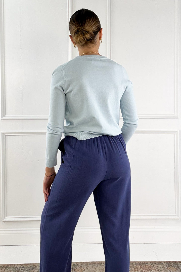 Elastic Drawstring Wide Leg Linen-Like Pants