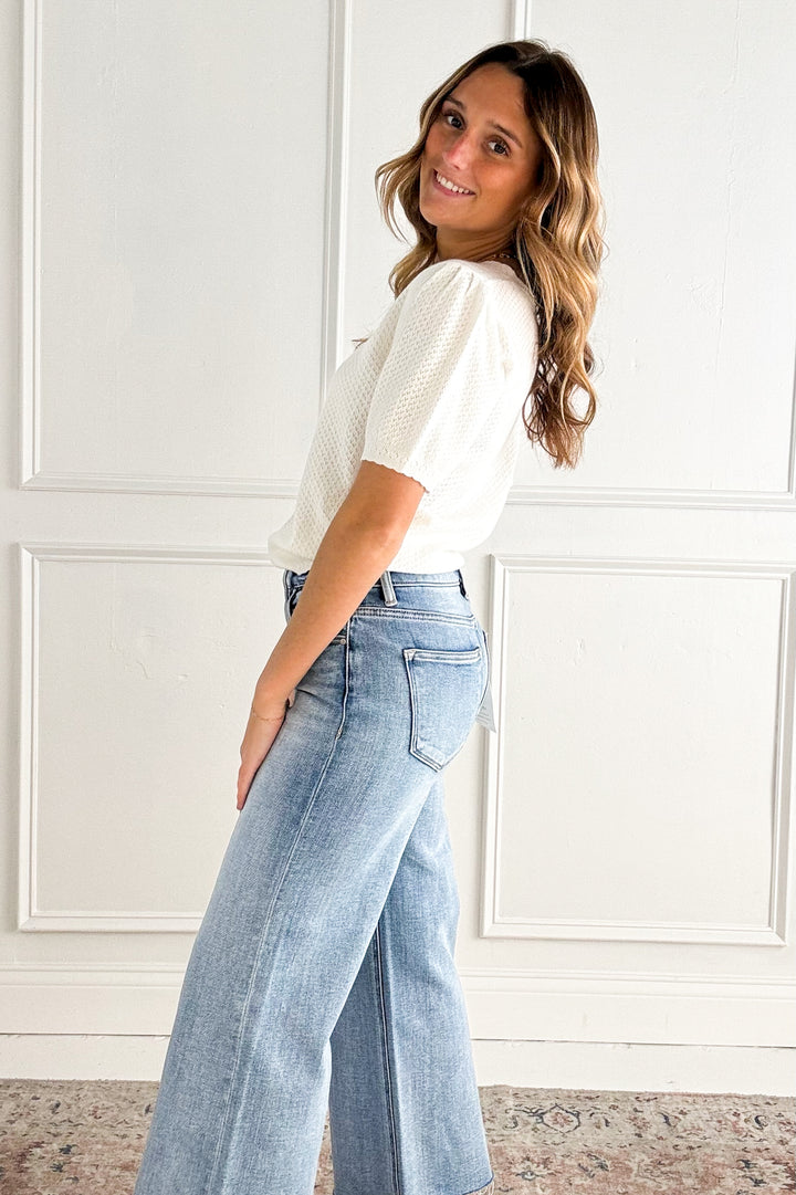 Pointelle Short Sleeve Cardigan