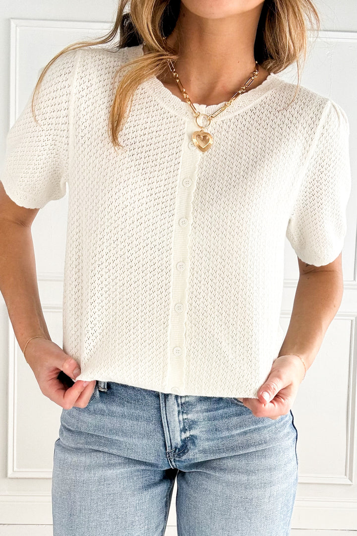 Pointelle Short Sleeve Cardigan