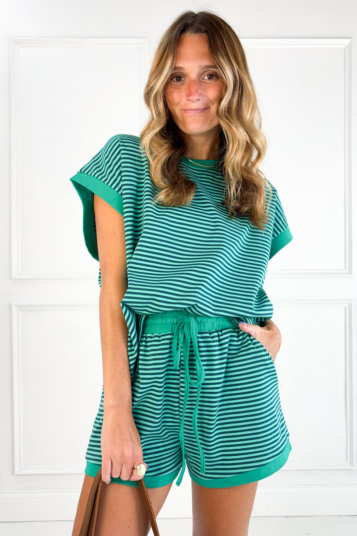 Green Striped Lounge Top