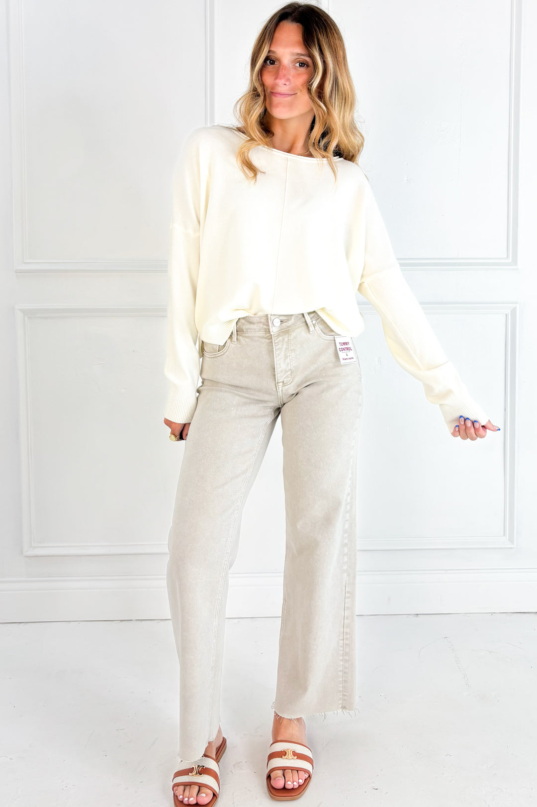Risen Tummy Control Raw Hem Jeans