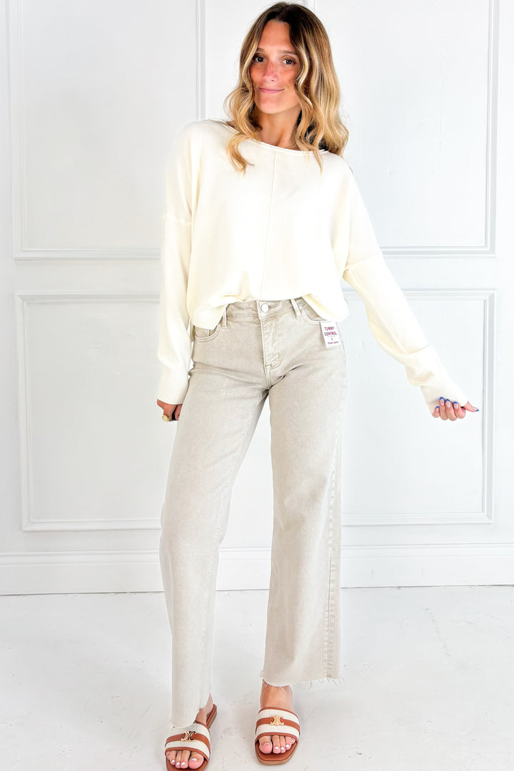 Risen Tummy Control Raw Hem Jeans