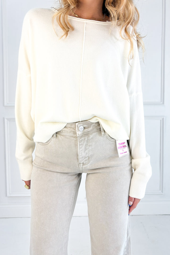 Risen Tummy Control Raw Hem Jeans