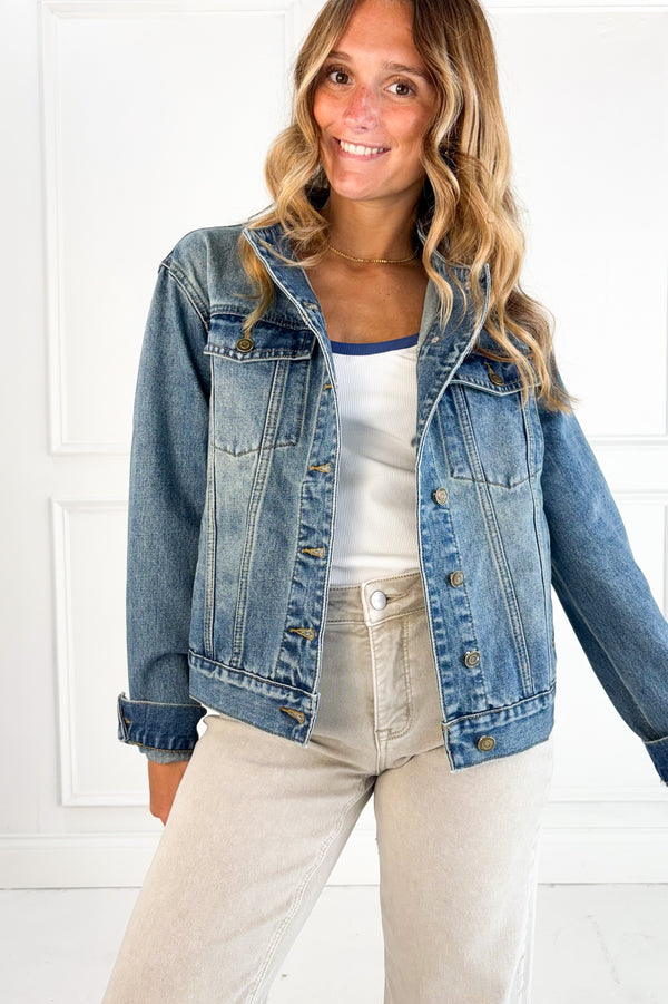 Collarless Denim Jacket