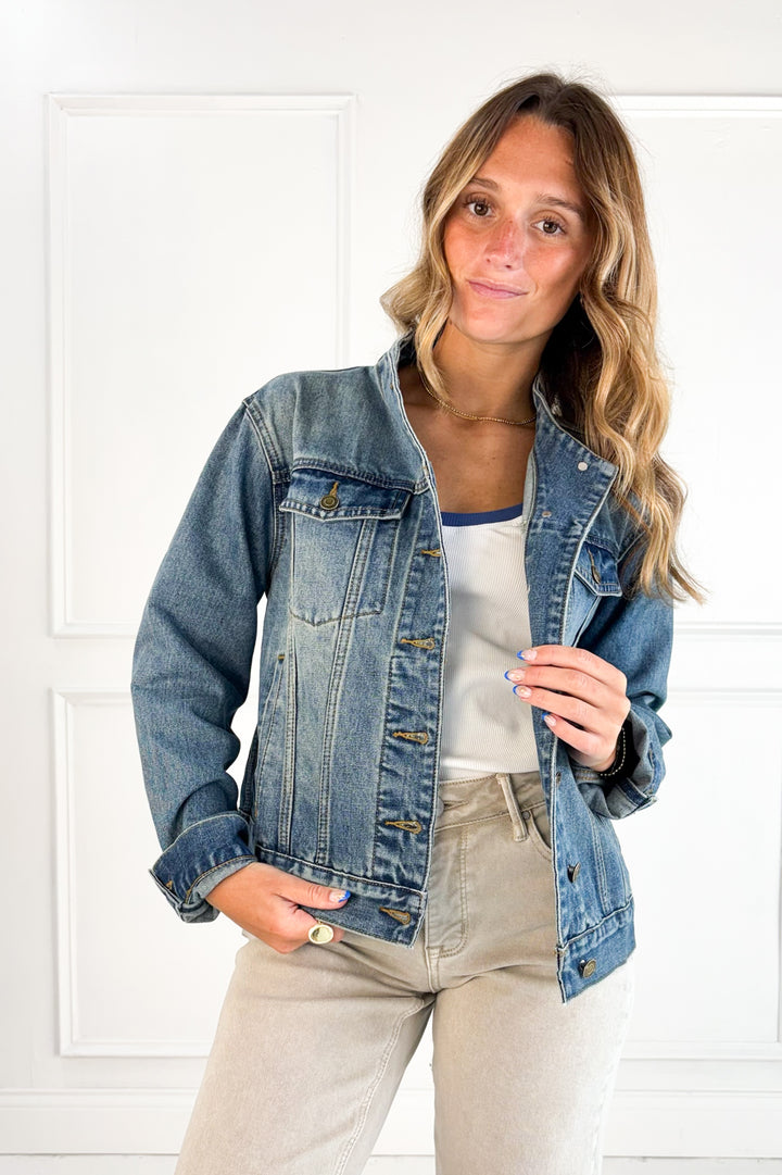 Collarless Denim Jacket