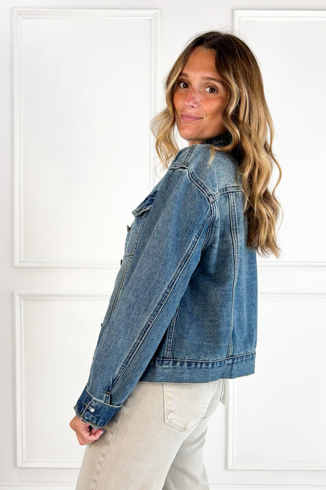 Collarless Denim Jacket