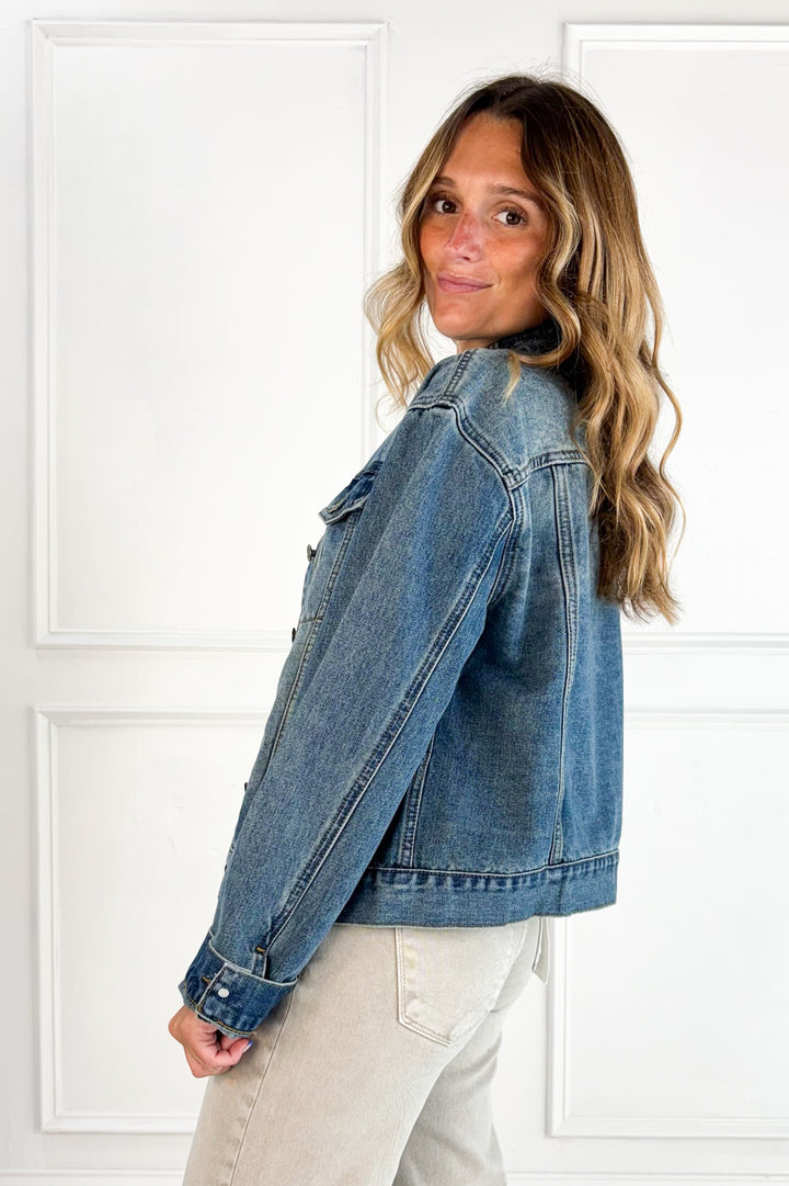 Collarless Denim Jacket