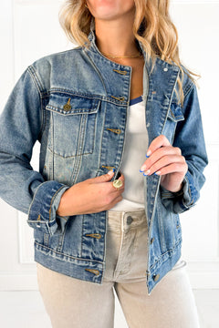 Collarless Denim Jacket