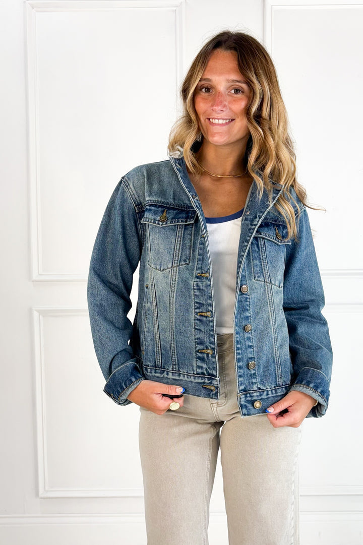 Collarless Denim Jacket