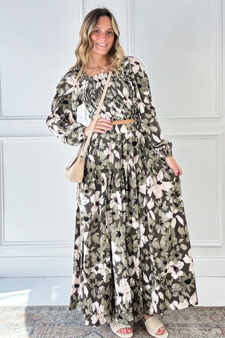 Olive Bloom Maxi Skirt