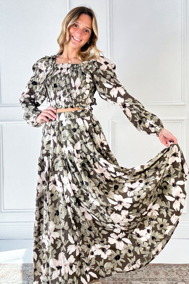 Olive Bloom Maxi Skirt