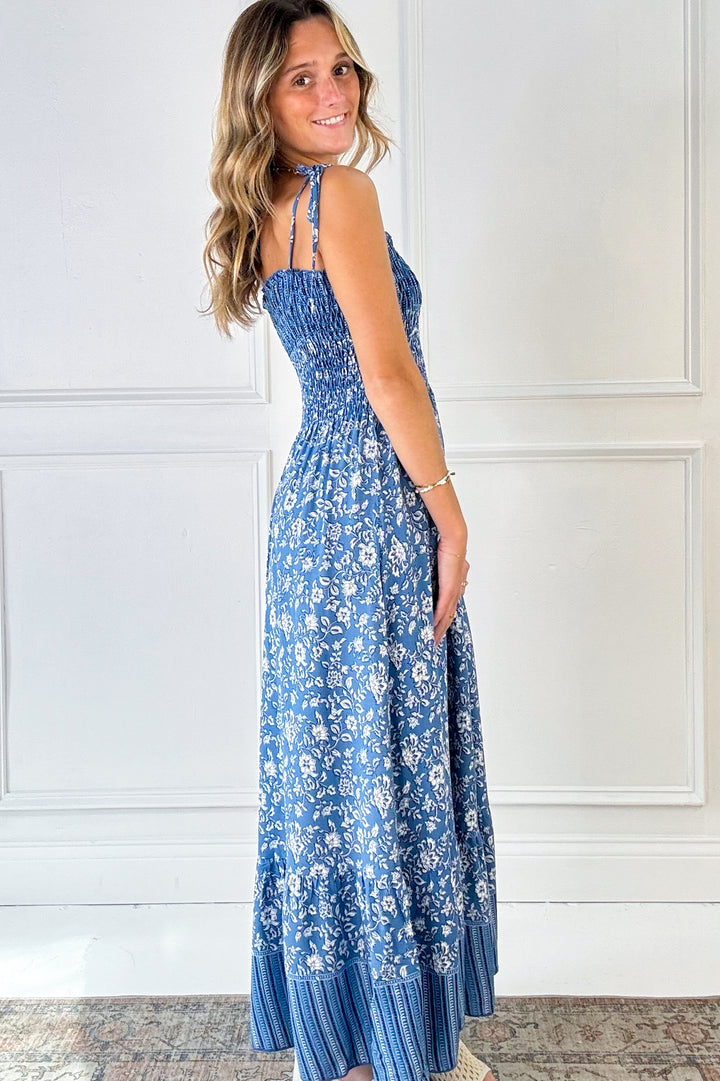 Denim Smocked Top Floral Dress