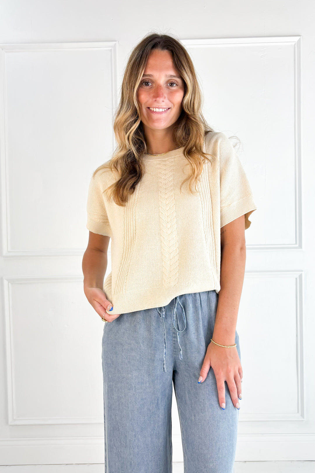 Chambray Denim Ruffle Hem Pants
