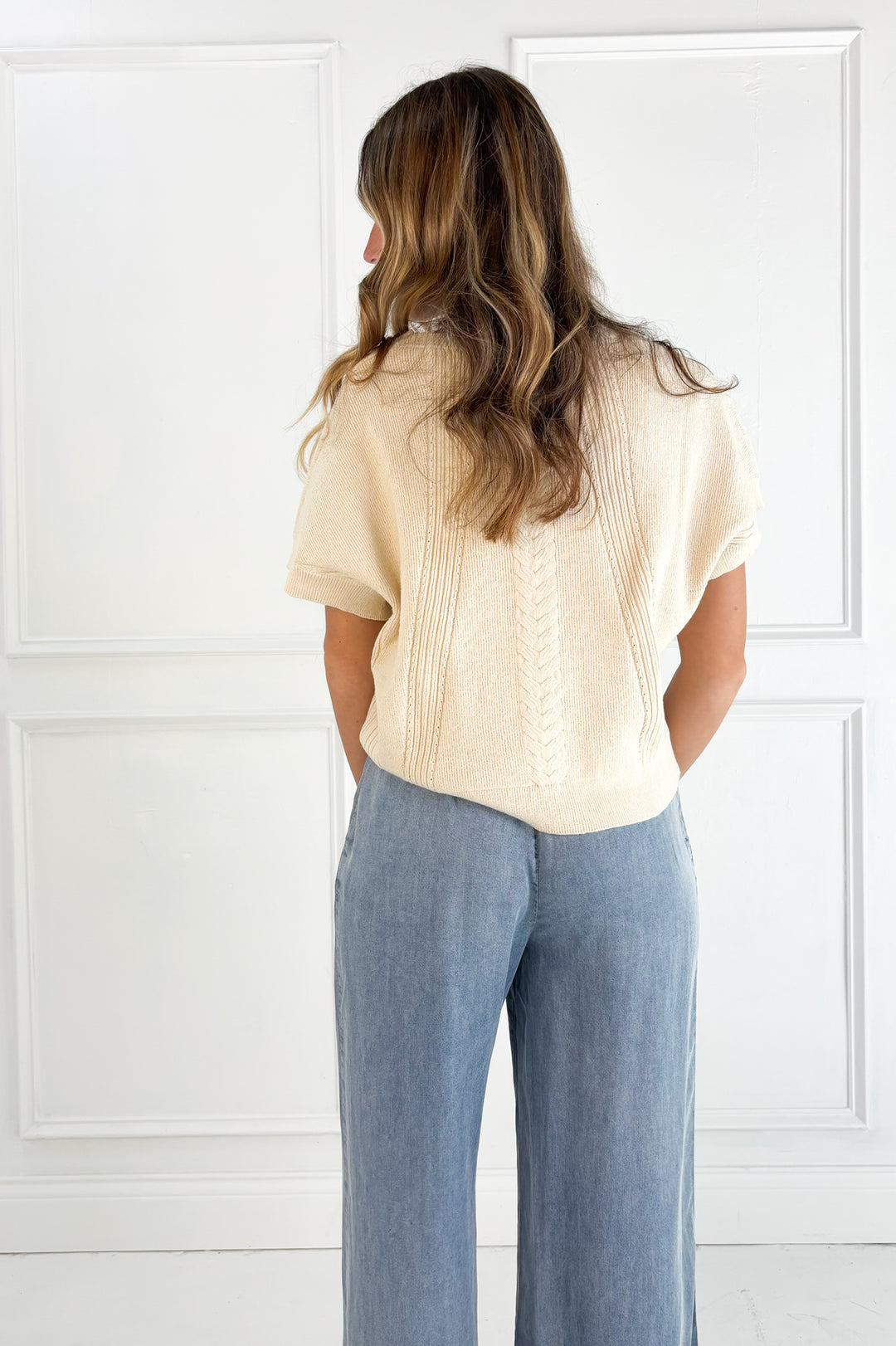 Chambray Denim Ruffle Hem Pants