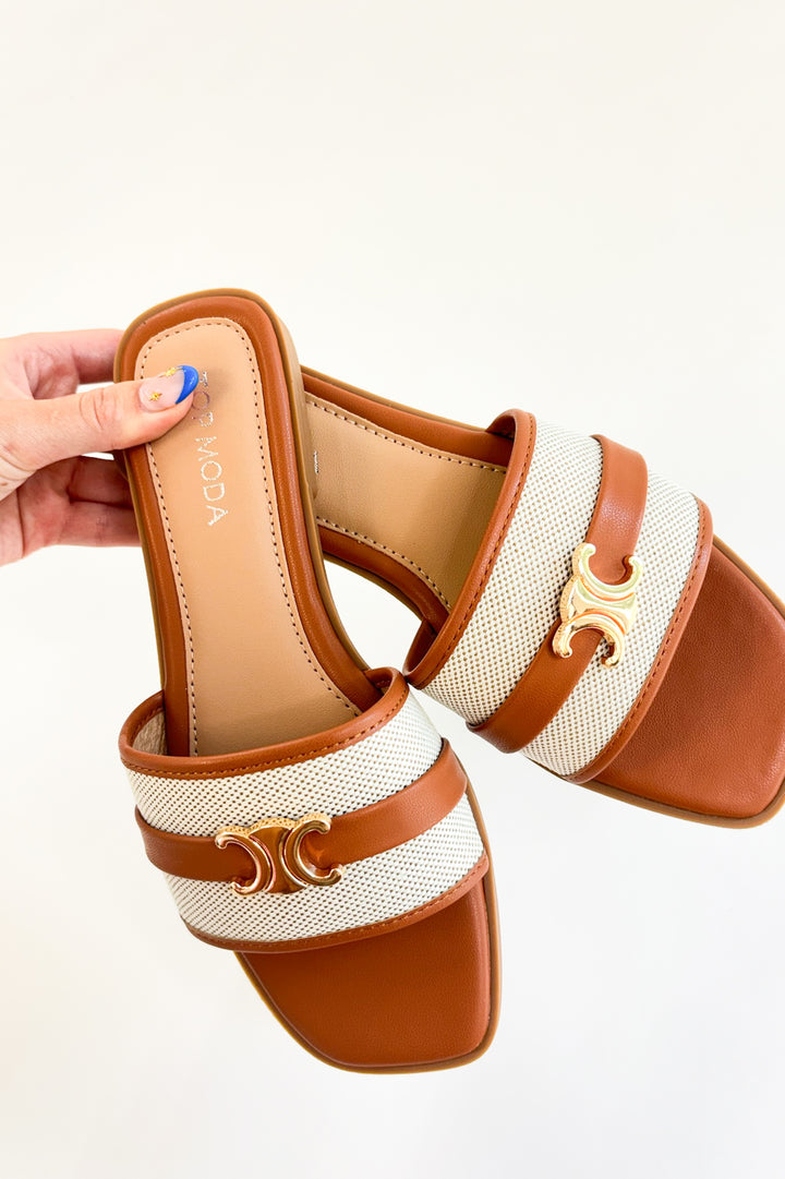 Neutral Girl Slip on Striped Slides