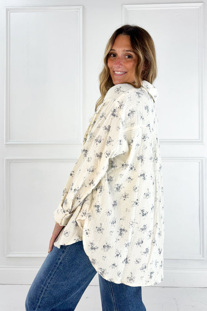 Vintage Bloom Cotton Gauze Button Front Blouse