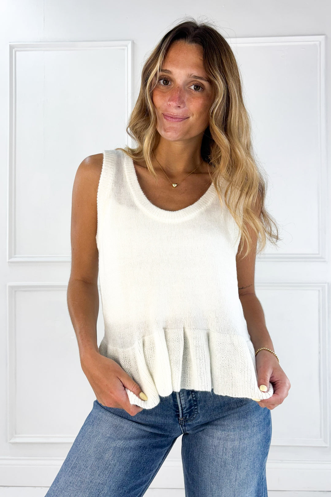 Peplum Sweater Tank with Ruffle Hem