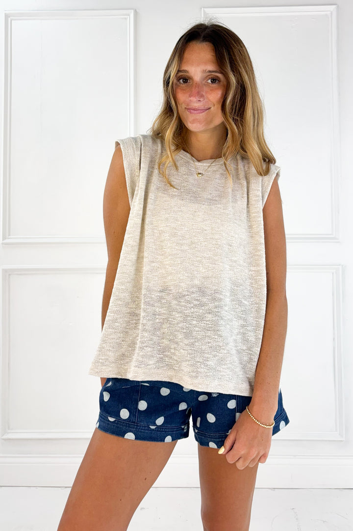 Polka Dot Denim Drawstring Shorts