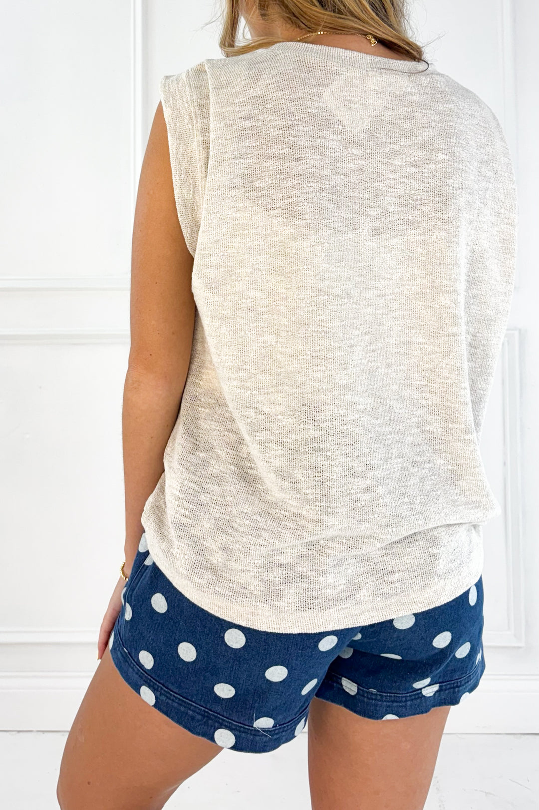 Polka Dot Denim Drawstring Shorts