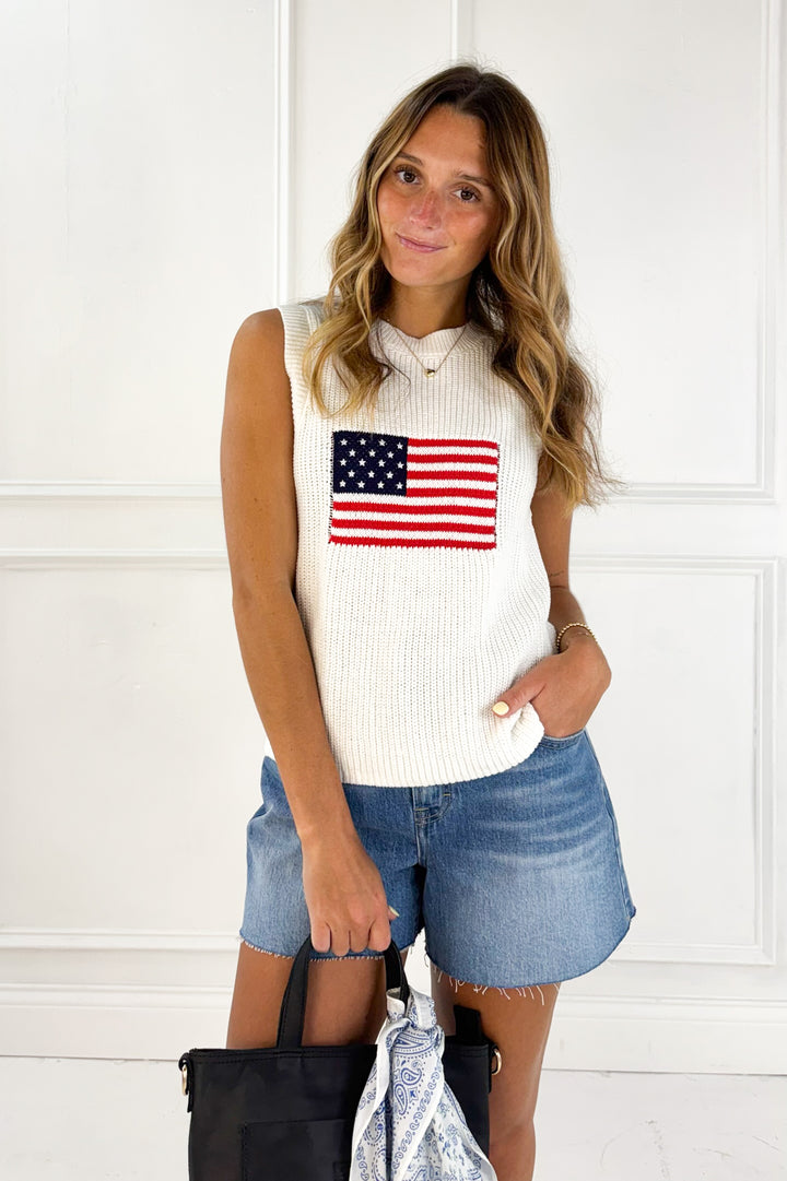 Flag Print Knitted Sleeveless Sweater