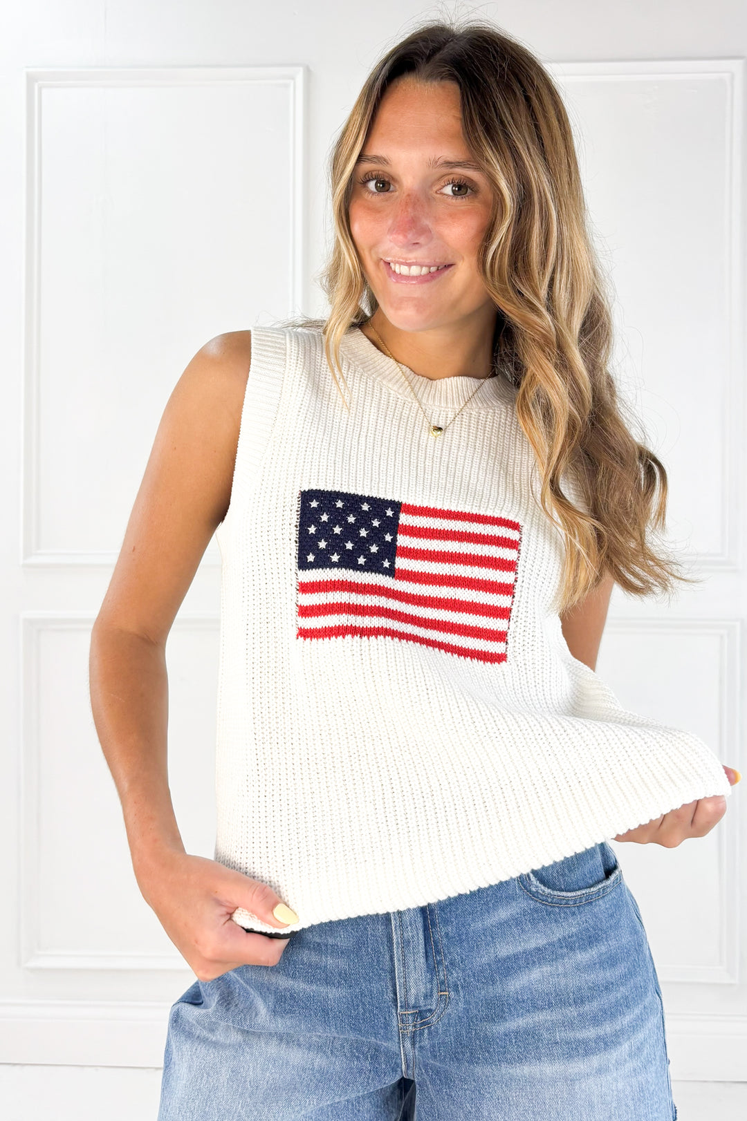 Flag Print Knitted Sleeveless Sweater