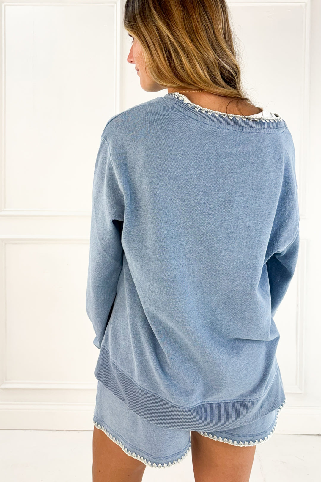 Cam Knit Denim Whipstitch Top