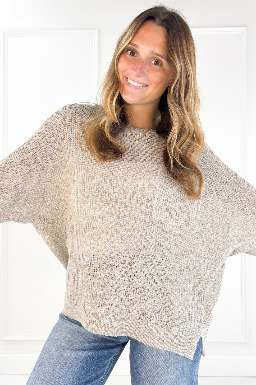 Textured Dolman Sleeve Knit Sweater