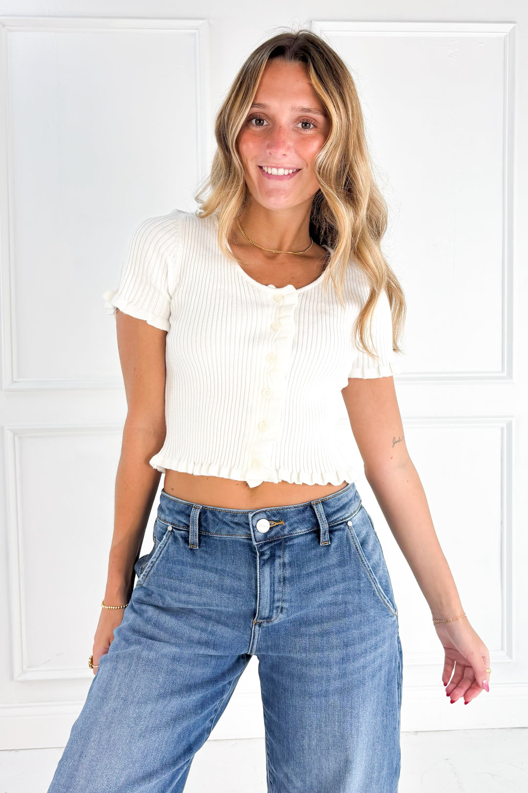 Button Front Ribbed Knit Cardigan