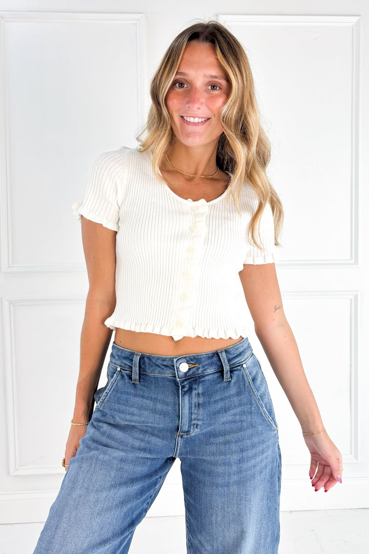 Button Front Ribbed Knit Cardigan