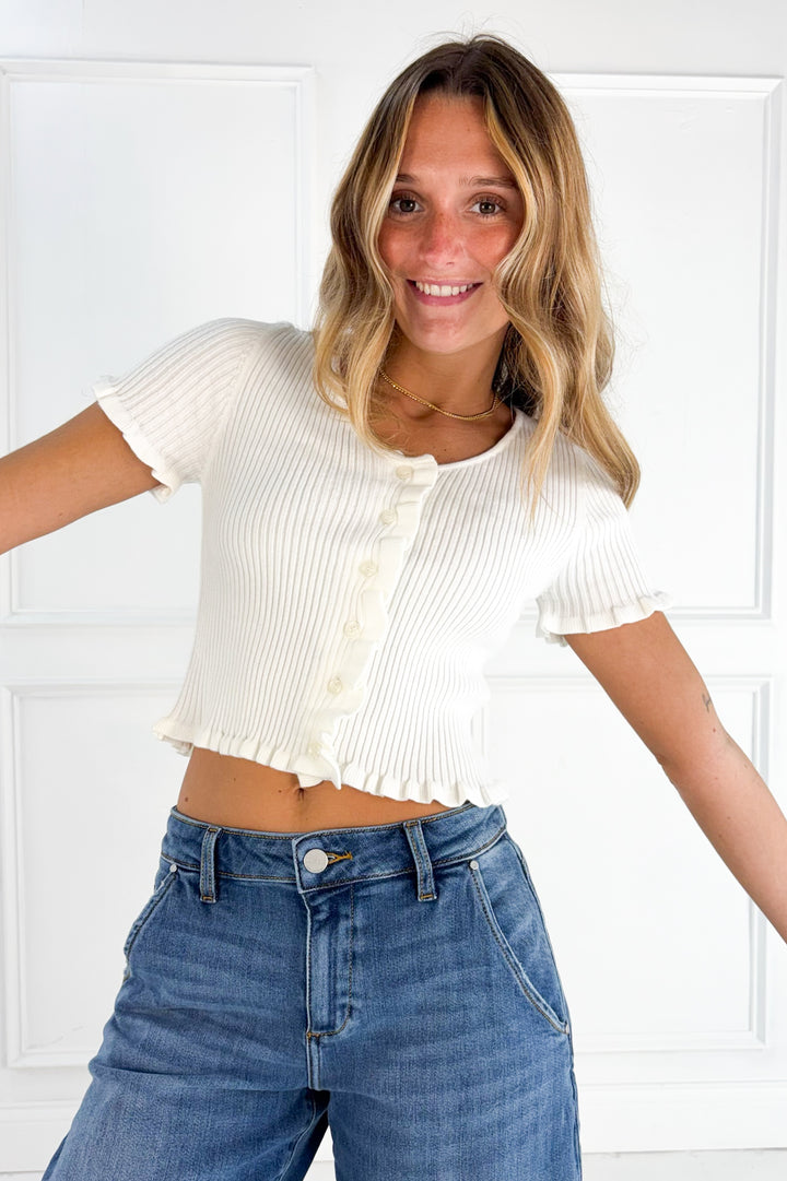 Button Front Ribbed Knit Cardigan