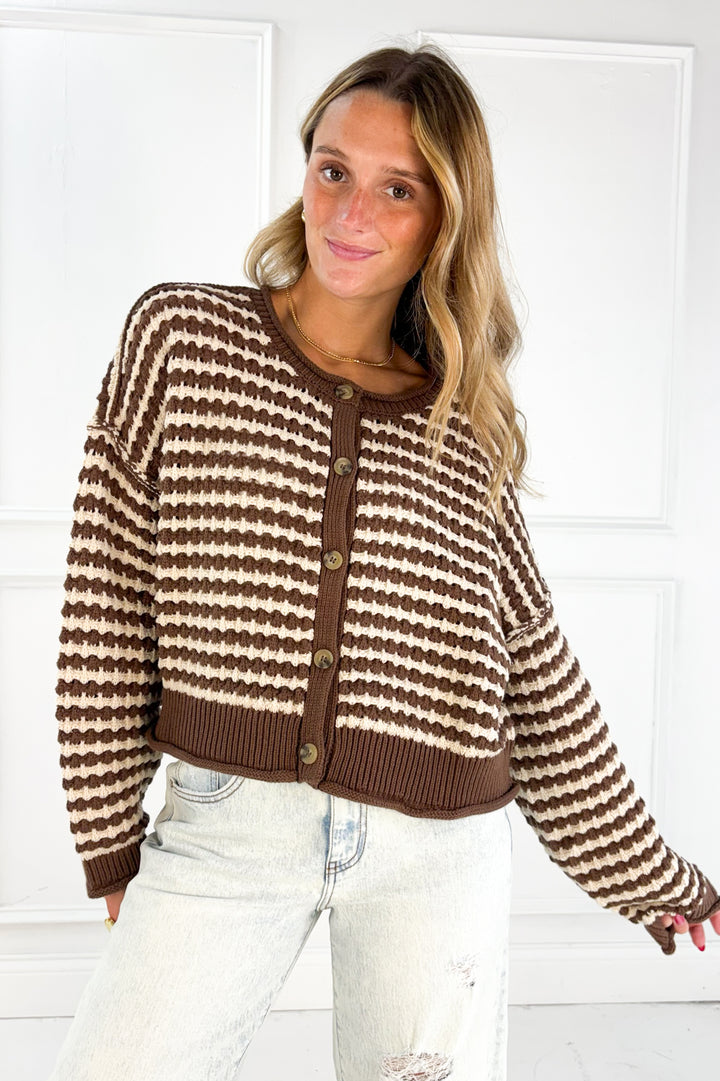 Textured Crochet Striped Cardigan