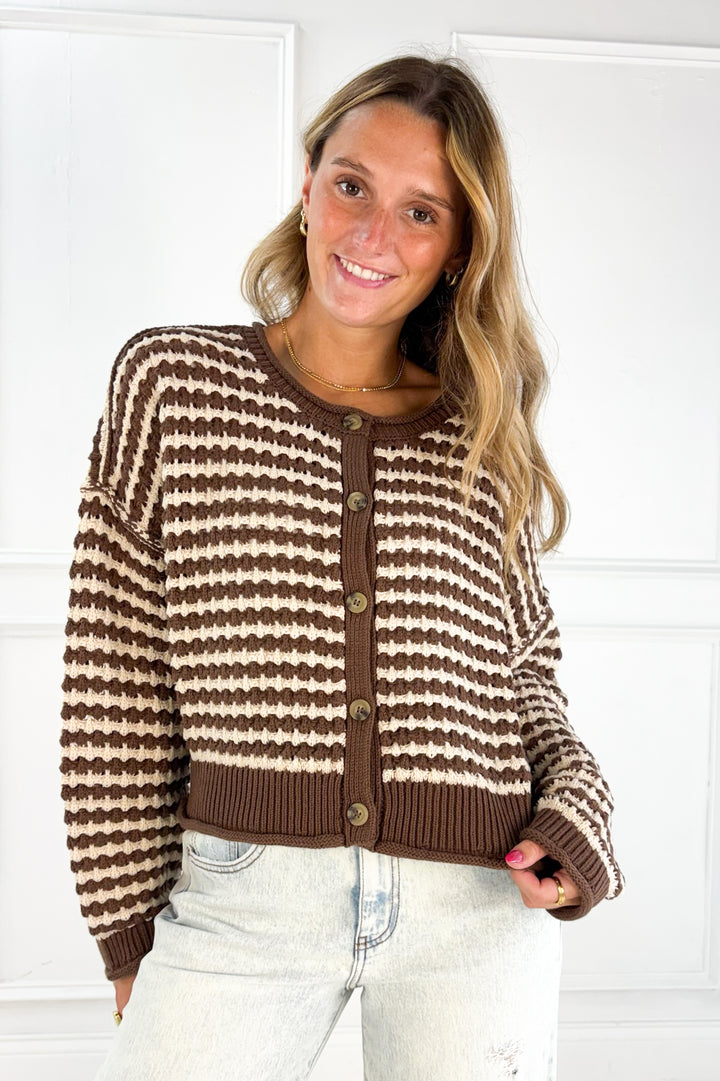 Textured Crochet Striped Cardigan