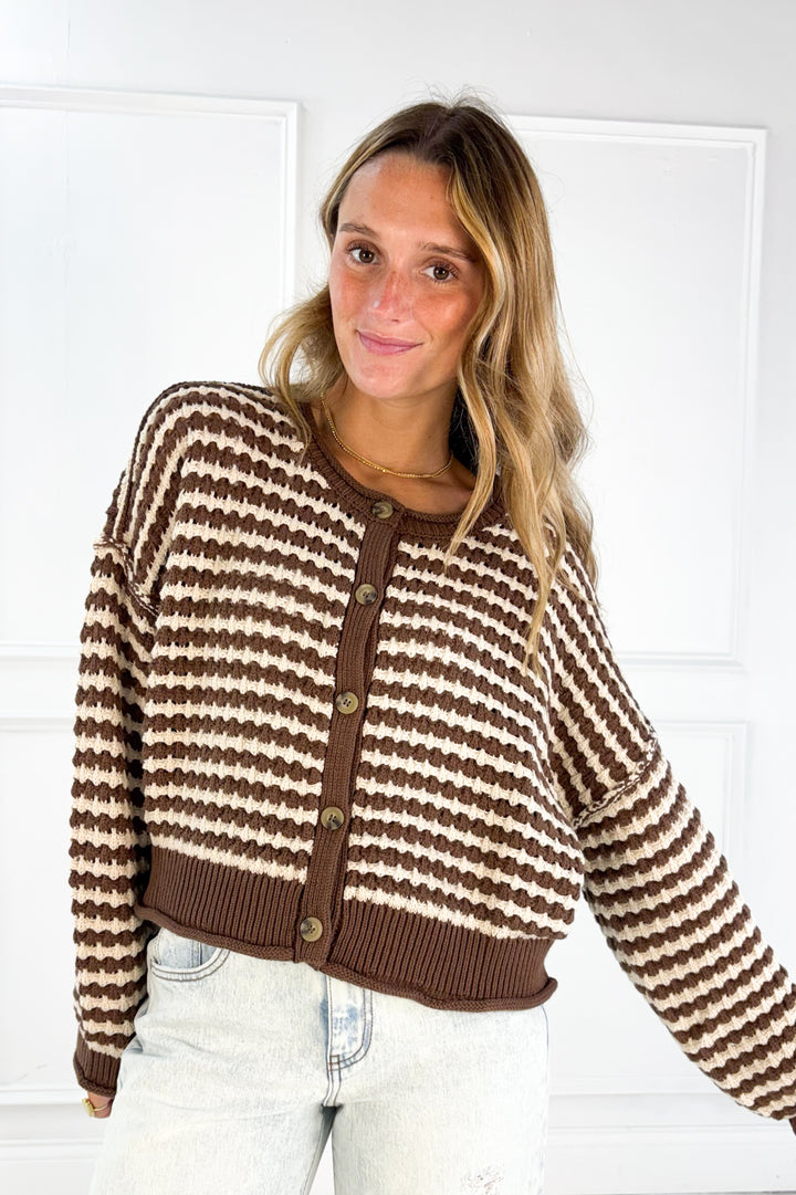Textured Crochet Striped Cardigan
