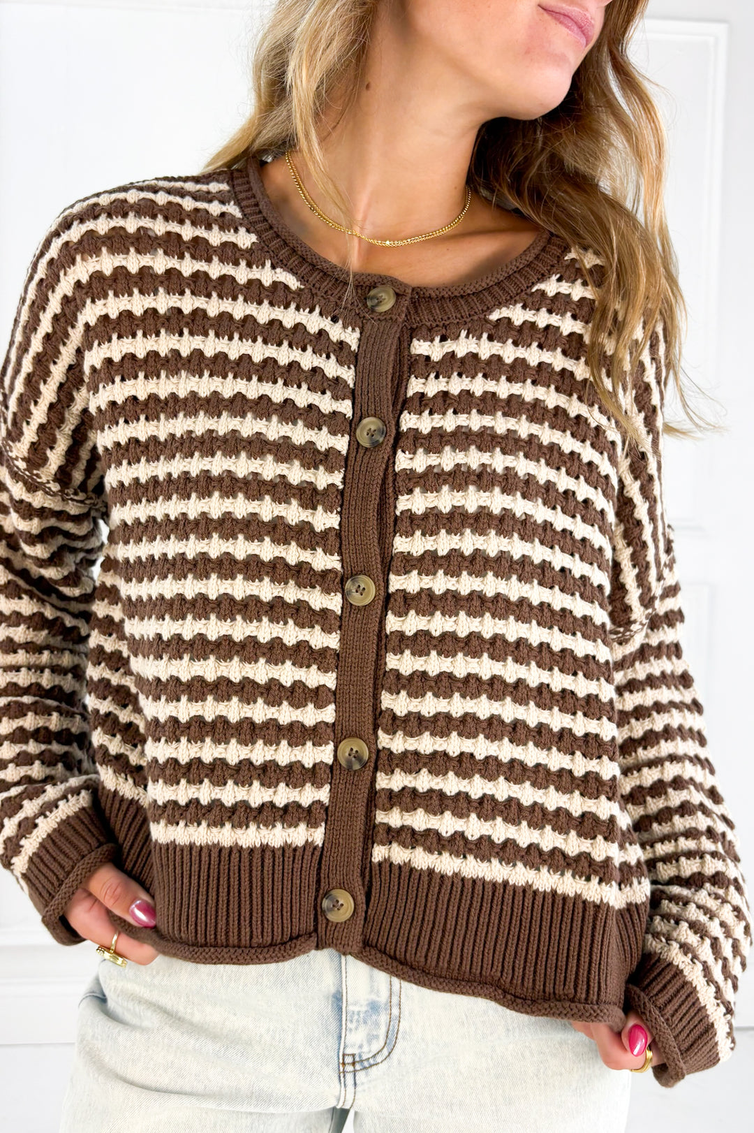 Textured Crochet Striped Cardigan