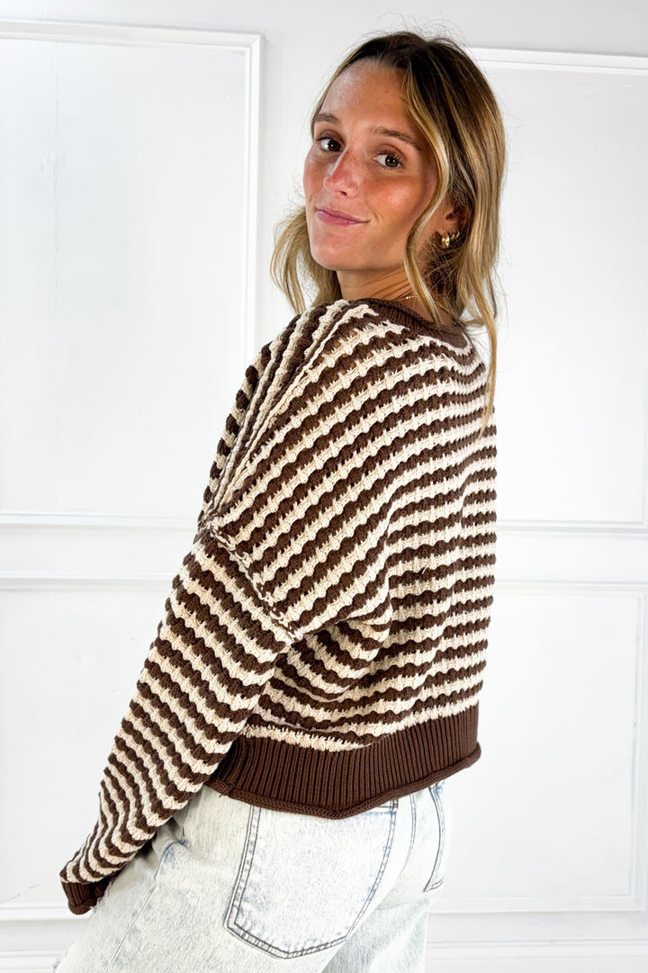 Textured Crochet Striped Cardigan