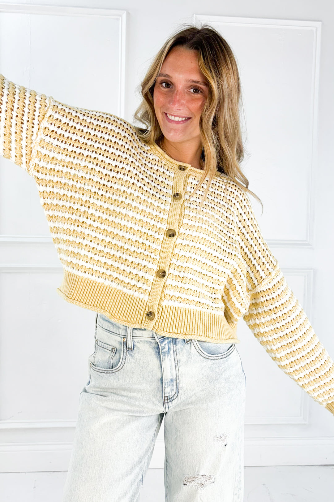 Textured Crochet Striped Cardigan