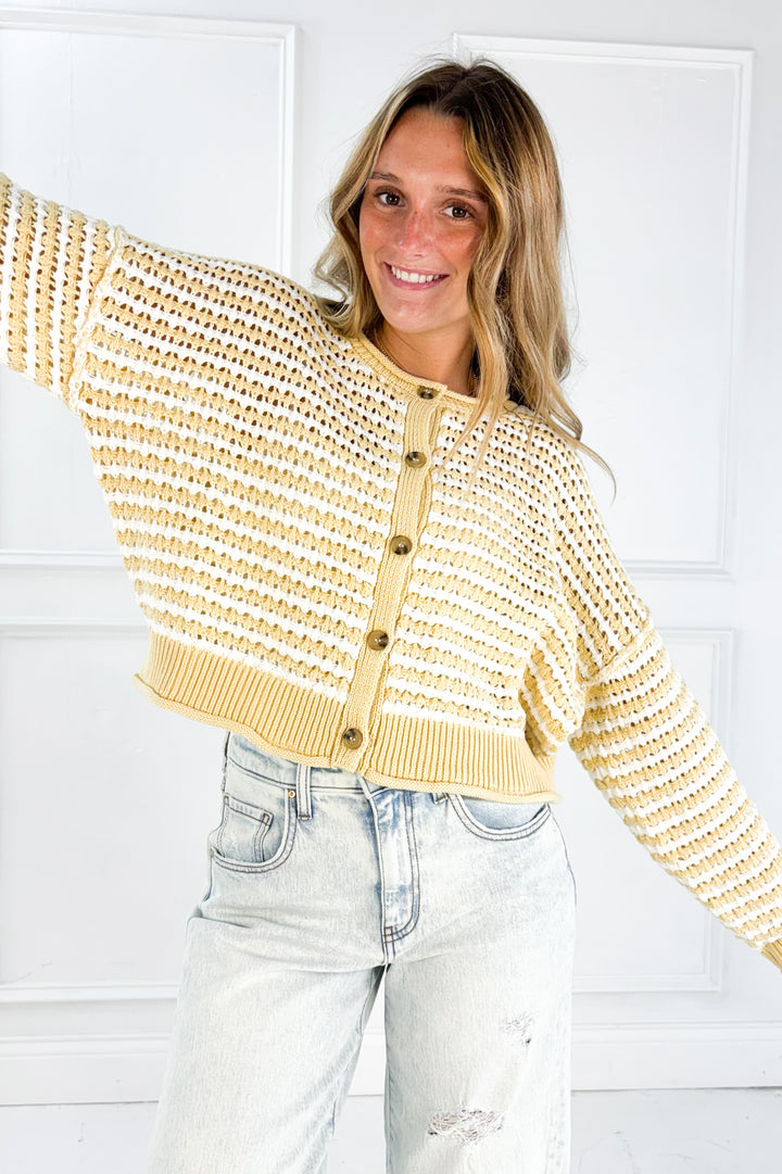 Textured Crochet Striped Cardigan
